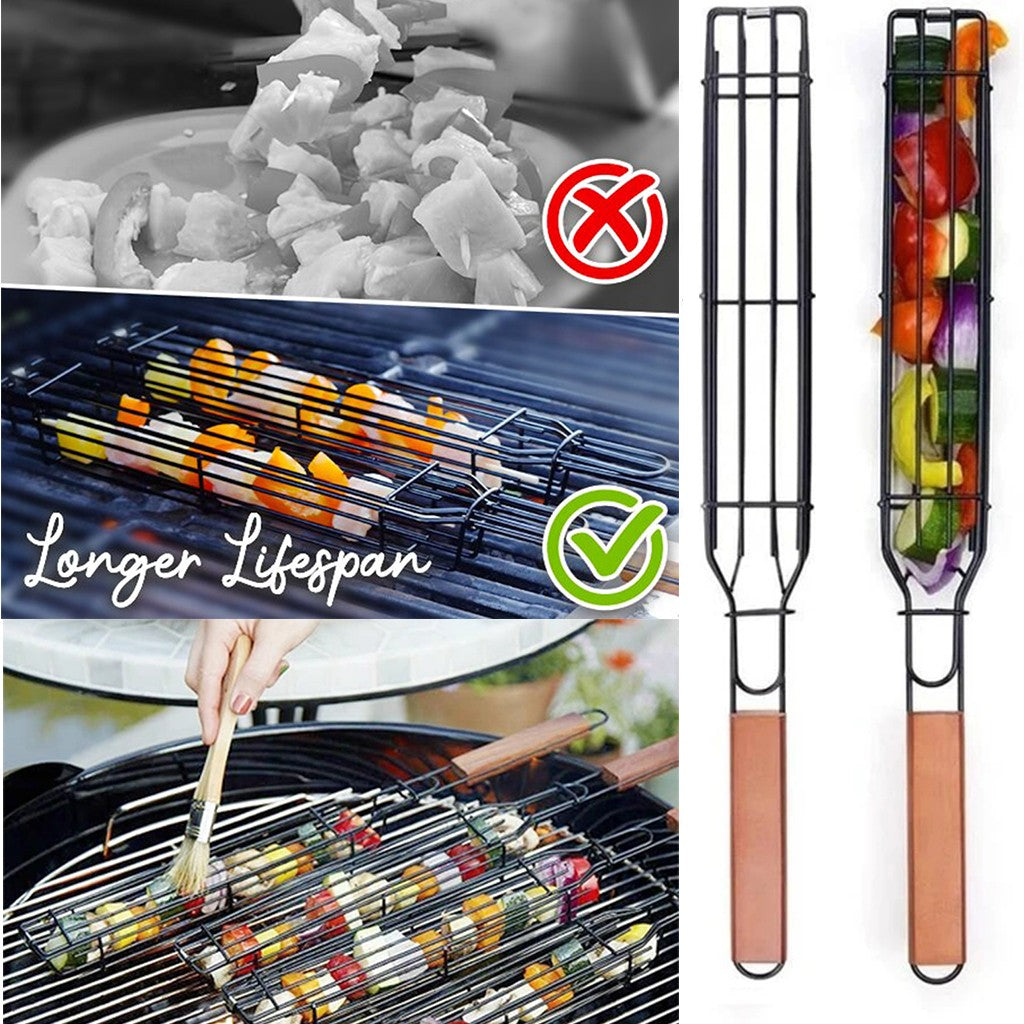 Portable BBQ Grilling Basket Stainless Steel Nonstick Barbecue Grill Basket(3 pcs each set)